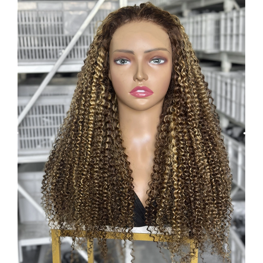 24inch Ombre Highlighted 5x5 HD Lace Closure Wig Kinky Curly Hair Wigs